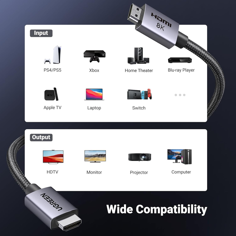 10K 8K HDMI 2.1 Cable 48Gbps 3FT, Certified 8K@60Hz 4K@120Hz 144Hz High Speed Ga