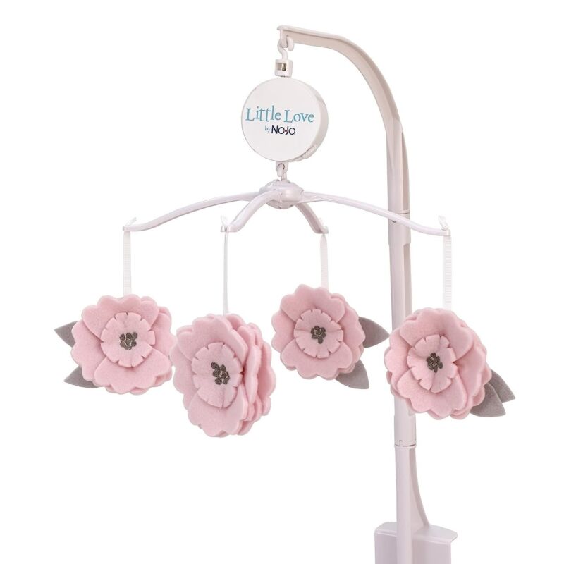 NoJo Beautiful Blooms Pink and Grey Flowers Musical Mobile