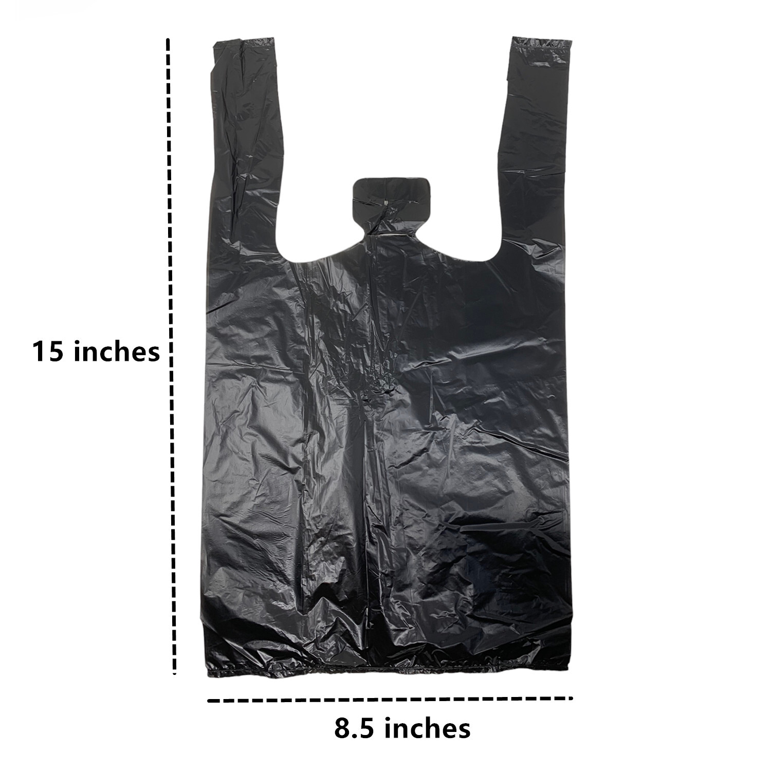 100-1000 Pc Small T-Shirt Bag Black Plastic Carry Out for Shopping 15"x 4"x 8.5"