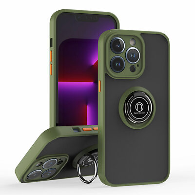 For iPhone 14 13 12 11 Pro Max Clear Ring Case Magnetic Stand +Tempered Glass
