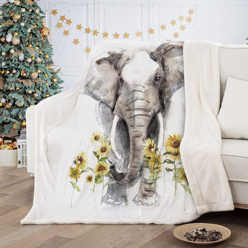 Sherpa Fleece Throw Blanket, Sunflower Elephant Gifts For Wo