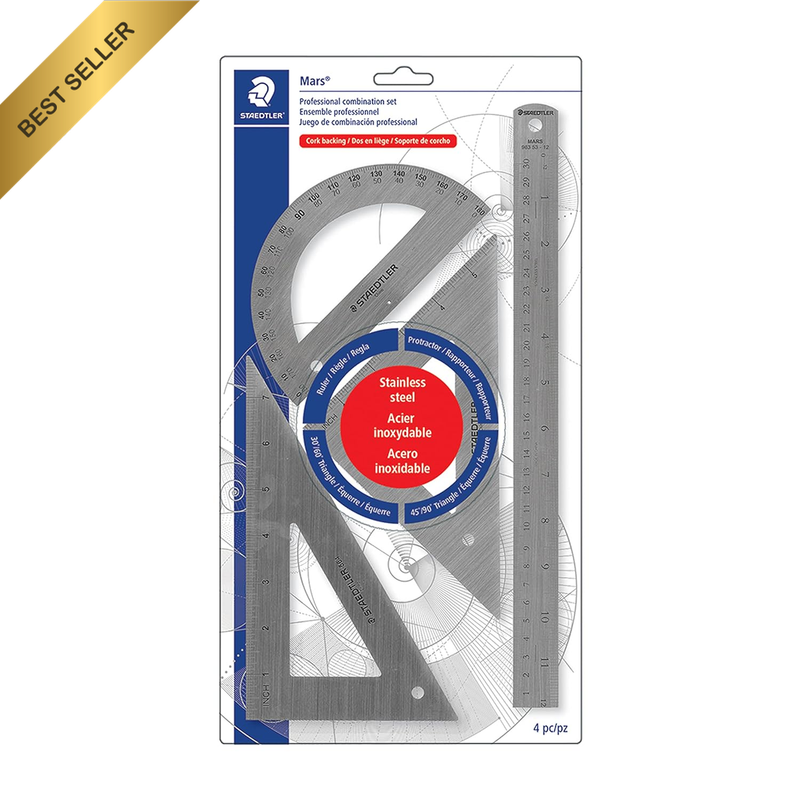Mars 4 Pc Combination Math Set, Stainless Steel, 56632BK