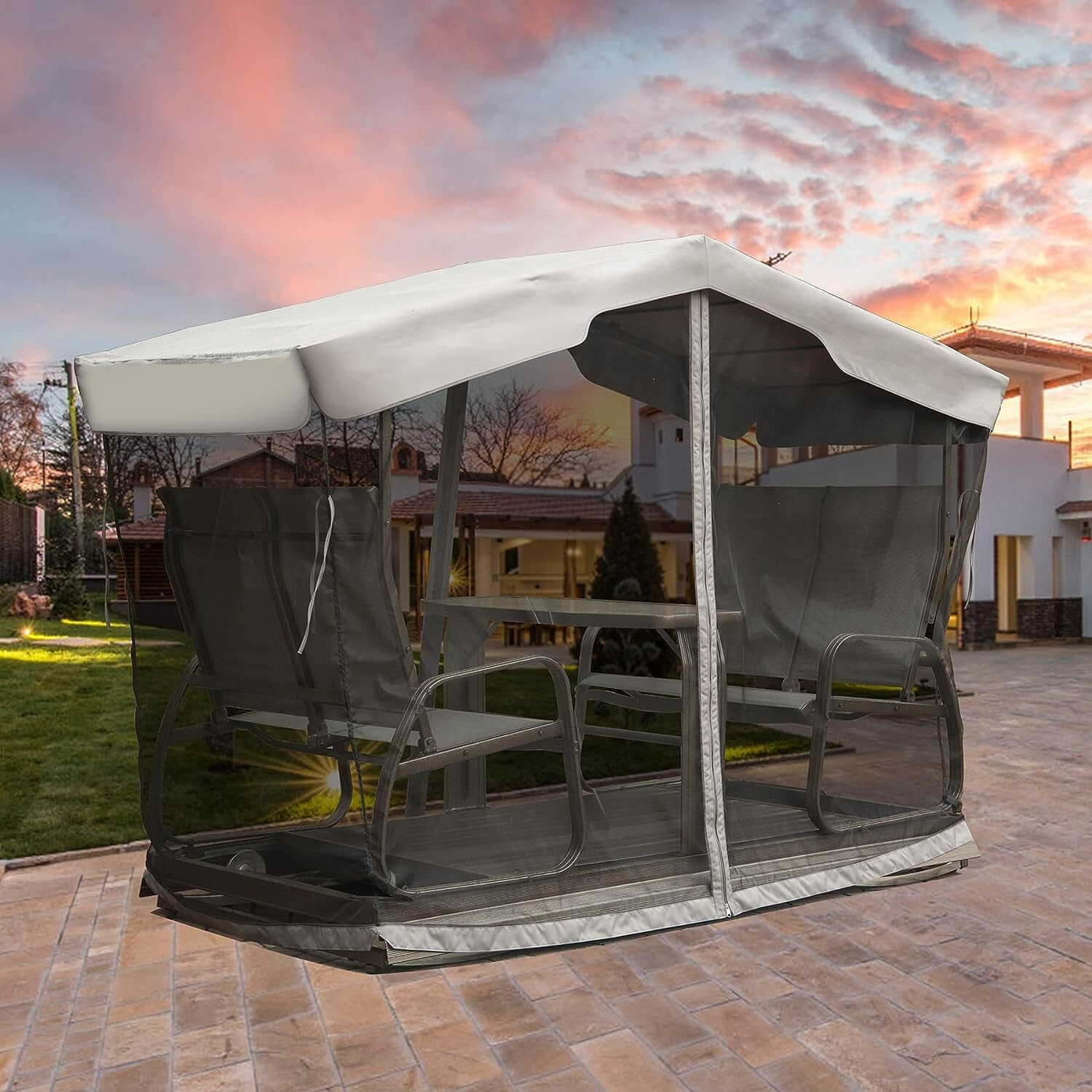 Outdoor 4-Seat Aluminum Patio Porch Glider Swing w/Waterproof Canopy