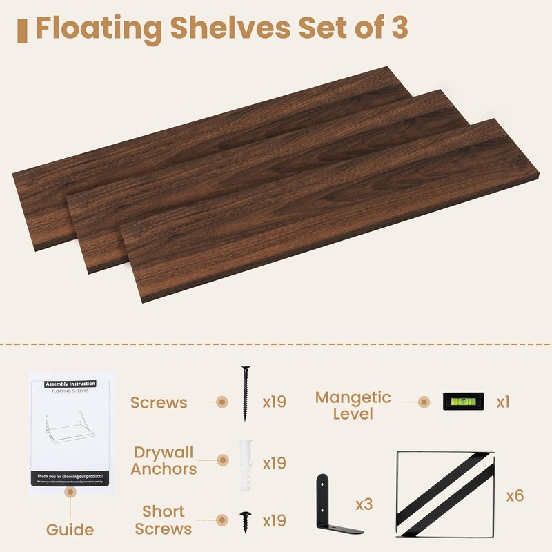 Floating Shelves Set of 3, 36 inch Floating Book Shelves for Bedroom, Living Roo