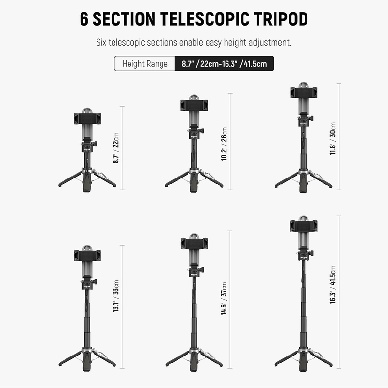 Selfie Stick with Detachable Bluetooth Remote Shutter, Lightweight Foldable Trav