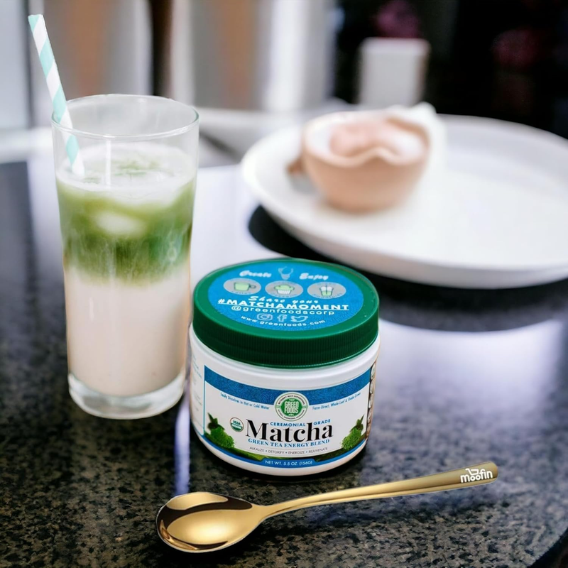 Green Foods Matcha Green Tea, 5.5 Oz &ndash;Matcha Tea Powder with  Golden SS Spoon &ndash;