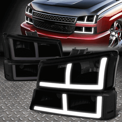 [F-LED DRL]ДЛЯ 03-07 CHEVY SILVERADO AVALANCHE ФАРЫ ГОЛОВНОГО СВЕТА ДЫМЧАТЫЕ/ПРОЗРАЧНЫЕ