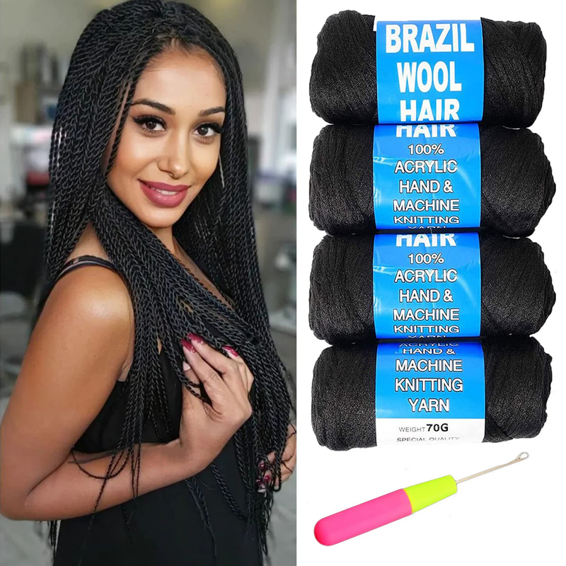 4 Packs Brazilian Yarn Wool Hair Arylic Yarn for Hair Crochet Braid Twist Warps