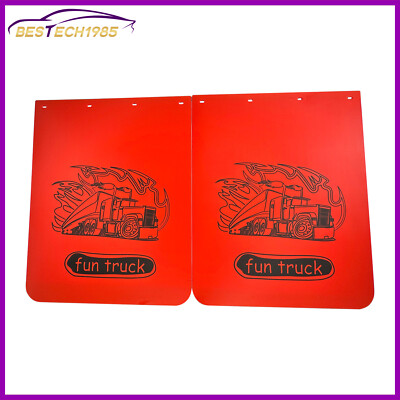 24''x30'' Mud Flaps Fun-Truck Pattern Polymer Red Pair Semi Truck HD Splash Guard