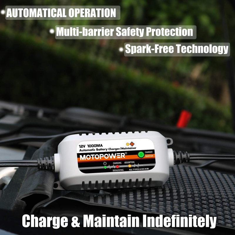 MP00205B 12V 1000mA Automatic Battery Charger, Battery Maintainer, Trickle Charg