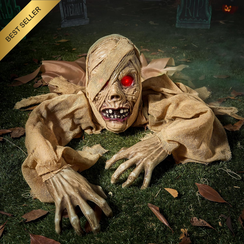 Halloween Zombie Groundbreaker Decoration, Zombie Groundbreaker with Light-Up Ey