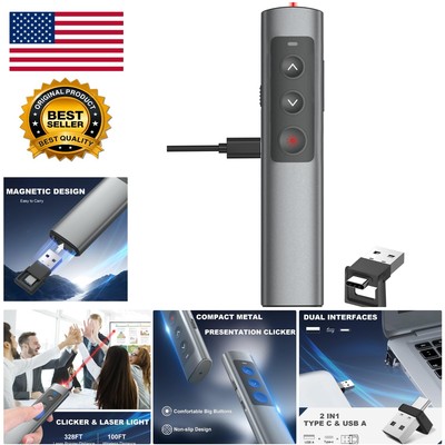 Rechargeable Wireless Presentation Clicker - USB-A & USB-C Remote Control