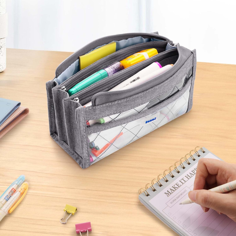 Sooez Large Pencil Case Pouch Bag, Big Pen Holder Bag with 7 Compartments