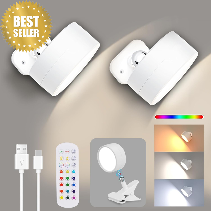 Wall Lights 2 Pack, LED Wall Sconces, USB Rechargeable Wall Mounted Lights, Wire
