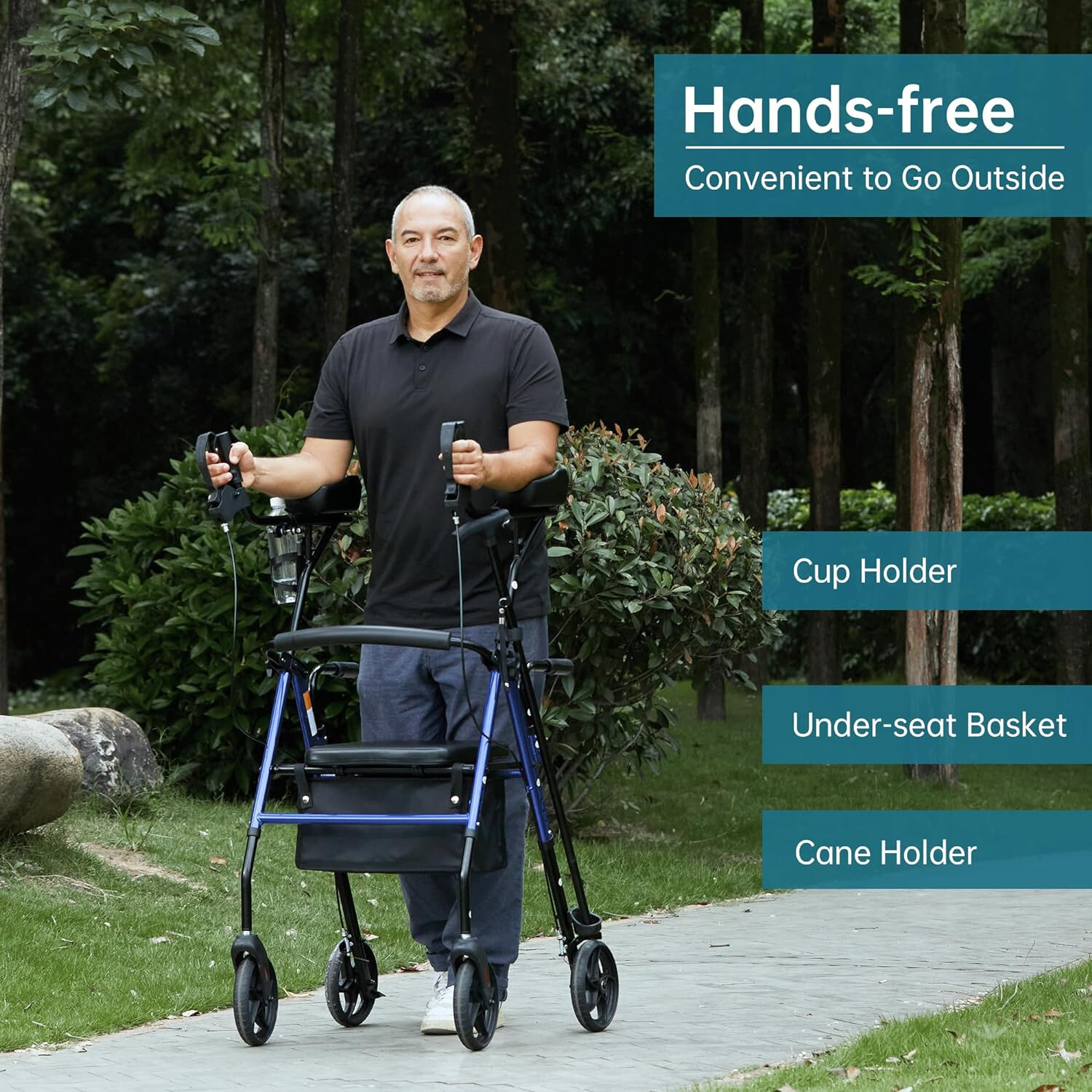 ELENKER® MT-8151 BLUE Upright Walker Stand Up Rollator