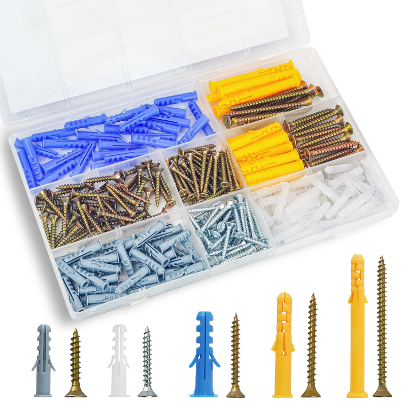 255 PCS Drywall Anchors and Screws Assortment Kit,122 Plastic Dry Wall Anchors a