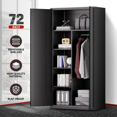 72 Черных запирающихся металлических шкафа-купе для хранения вещей с подвесной штангой и 4 полками