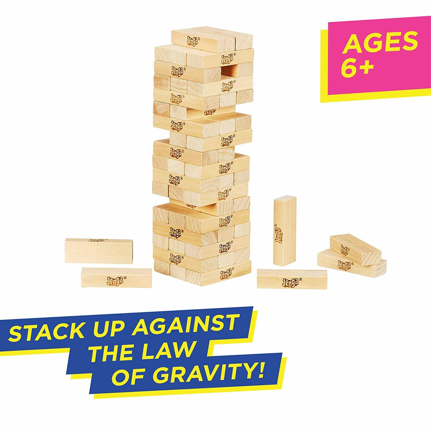 Classic Jenga Game Hasbro 54 Hardwood Jenga Blocks Board Games FREE SHIPPING