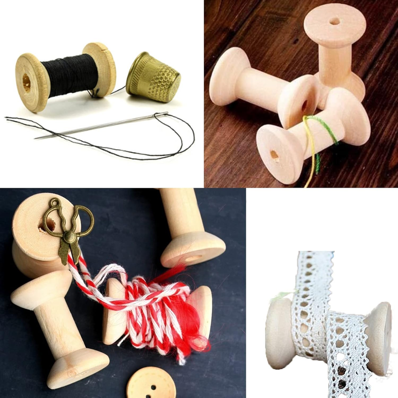 Empty Thread Wooden Spools, 20Pcs Unfinished Wooden Spools for Crafts and Sewing