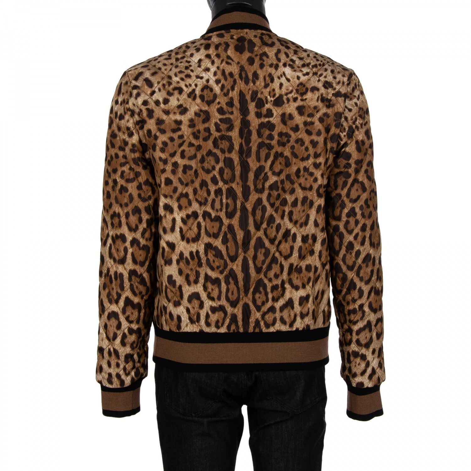 Pre-owned Dolce & Gabbana Leopard Print Quilted Bomber Jacket Dg Logo Brown Black 09026