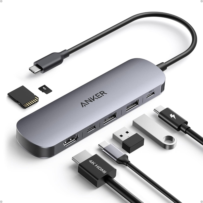 USB C Hub, 7-in-1 Multi-Port USB Adapter for Laptops, 4K@60Hz USB C to HDMI Spli