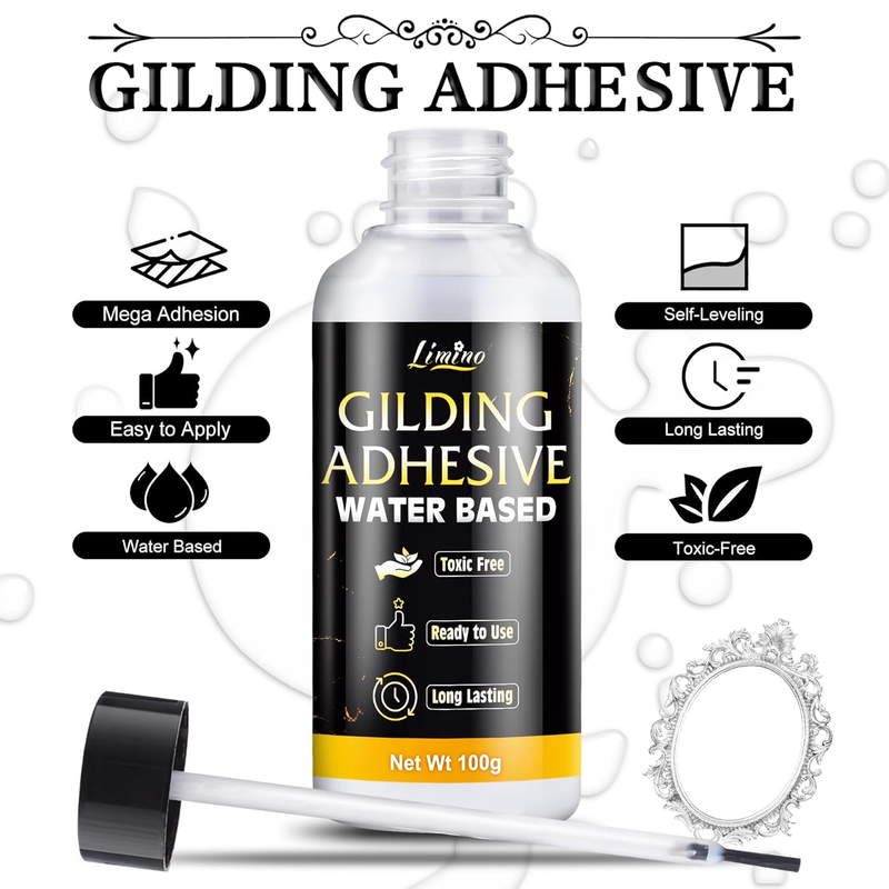 Gold Leaf Gilding Adhesive Kit - 3.5oz Water Based Glue and 3.5oz Varnish with B