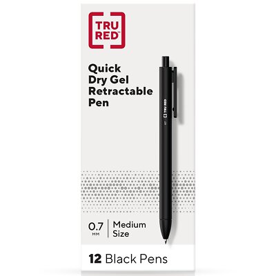 TRU RED Retractable Quick Dry Gel Pens Med Point 0.7mm Blk Dozen TR54498
