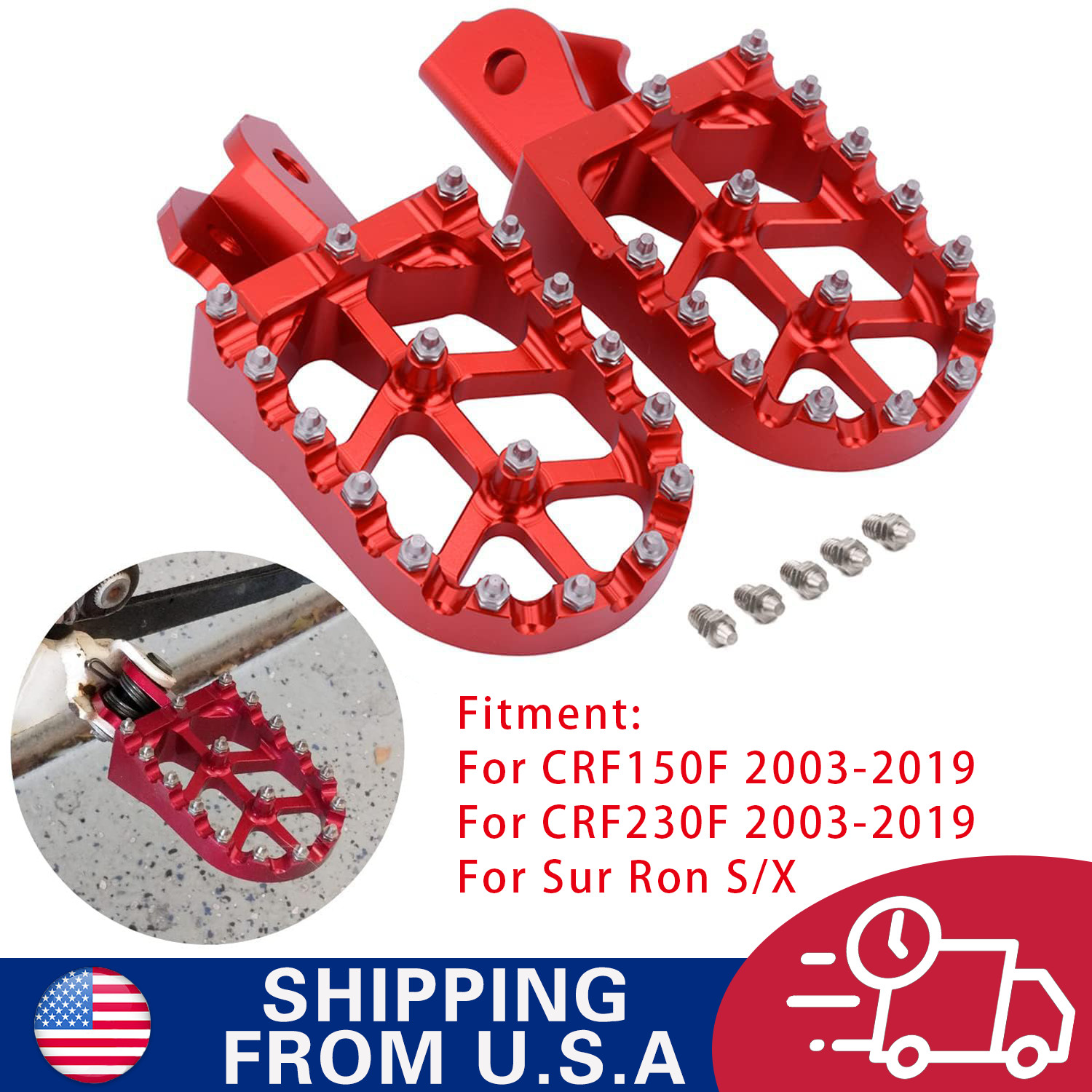 Adsspro CNC Aluminum Foot Pegs For CRF150F/CRF230F Dirt Bikes 2003-2019 - Red