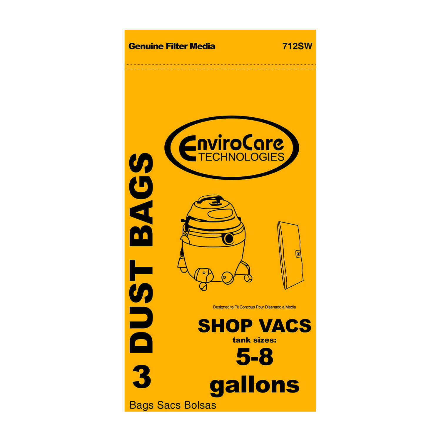 EnviroCare Shop Vac Type H Generic 5-8 Gallon Vacuum Bags - 