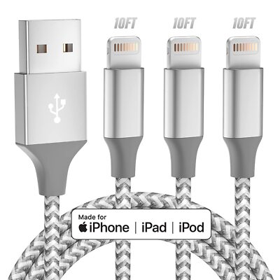 3pack Heavy Duty Fast Charger USB Cable For iPhone 13 12 11 X XR 8 Charging Cord