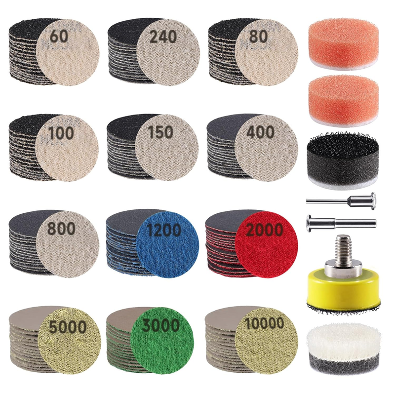 187 Pieces 1 Inch Sanding Disc, Hook and Loop Sanding Pads 60 to 10000 Wet Dry