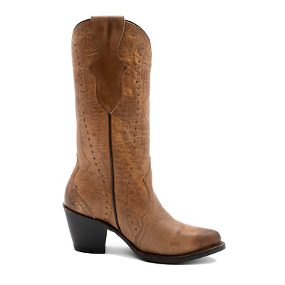 Pre-owned Ferrini Womens Siren V-toe Brown Leather Cowboy Boots