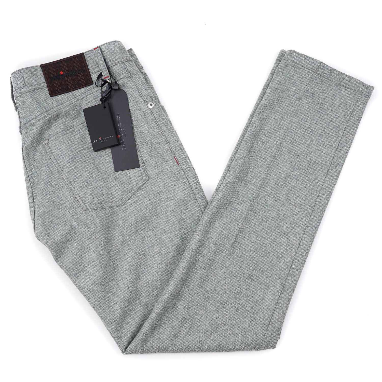 Kiton Slim-Fit Houndstooth Check Soft Flannel Wool 5-Pocket