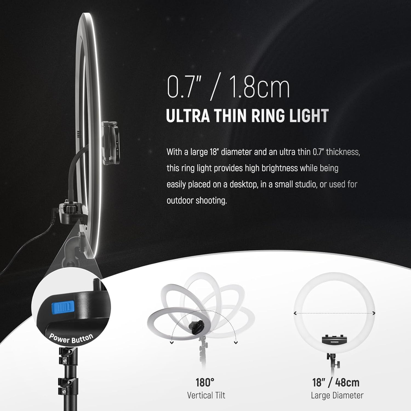 Professional 18 Inch Ring Light with Tripod Stand Phone Holder Compatible with i