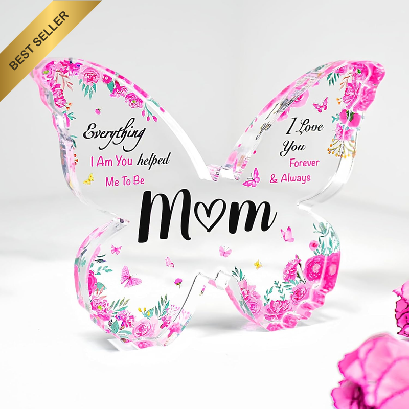 Mothers Day Gifts for Mom - Engraved Butterfly-Shaped Acrylic Plaque Decor 5 X 3