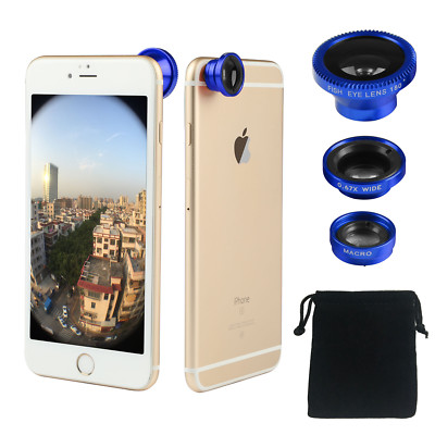 Universal Cell Phone Camera Lens Kit Wide Angle Fish Eye Macro for iPhone XR XS