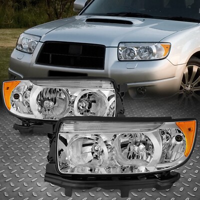 Для 06-08 Subaru Forester OE Style Хромированный корпус, Пара угловых фар янтарного цвета