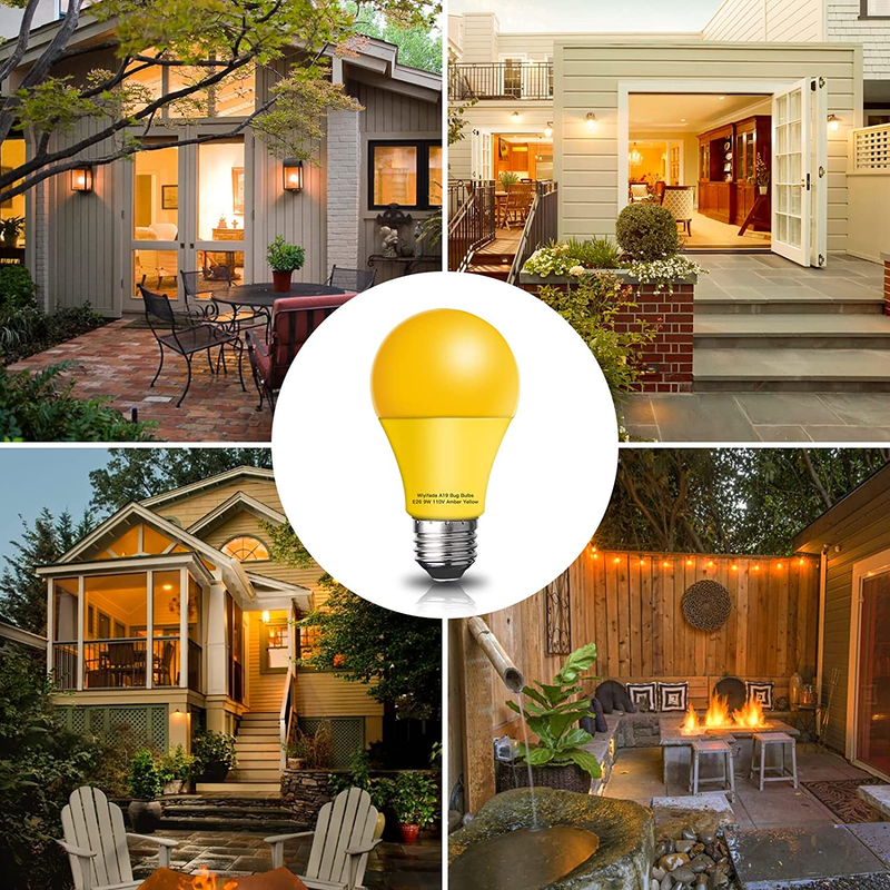 LED Bug Light Bulbs Outdoor 2 Pack, Dimmable 9W Amber Yellow Light Bulbs Replace