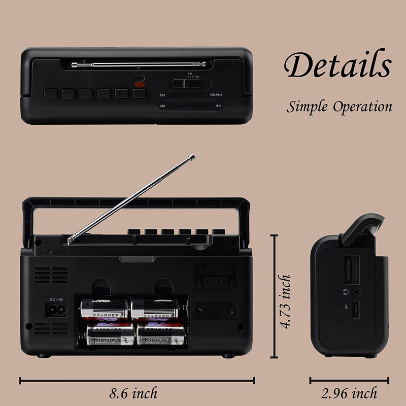 Portable Cassette Player Boombox AM/FM Radio Stereo, Casette Tape Player Recorde