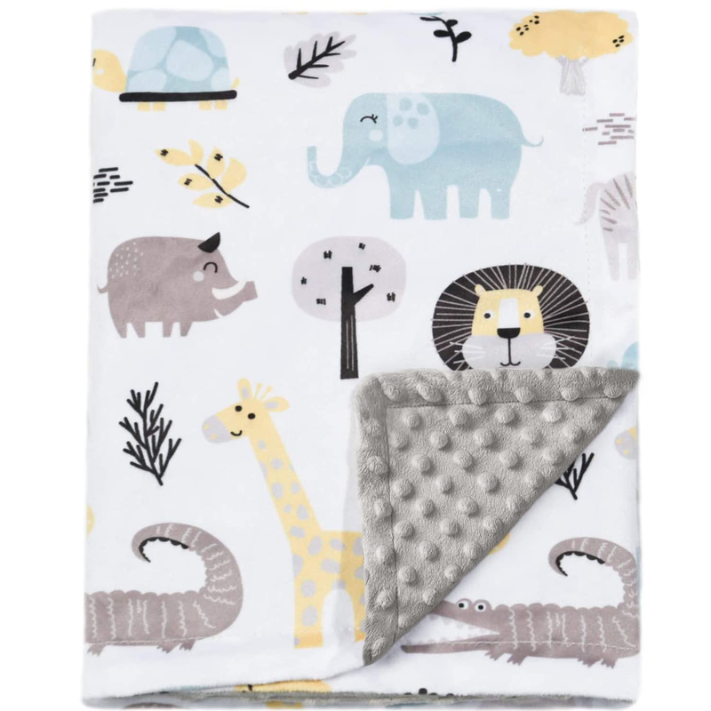 For Boys Soft Minky With Double Layer Dotted Backing, Cute Animals