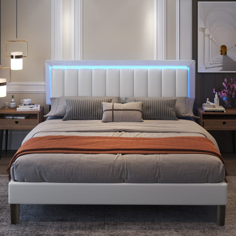 Upholstered Platform Bed Frame With Headboard Faux Leather U