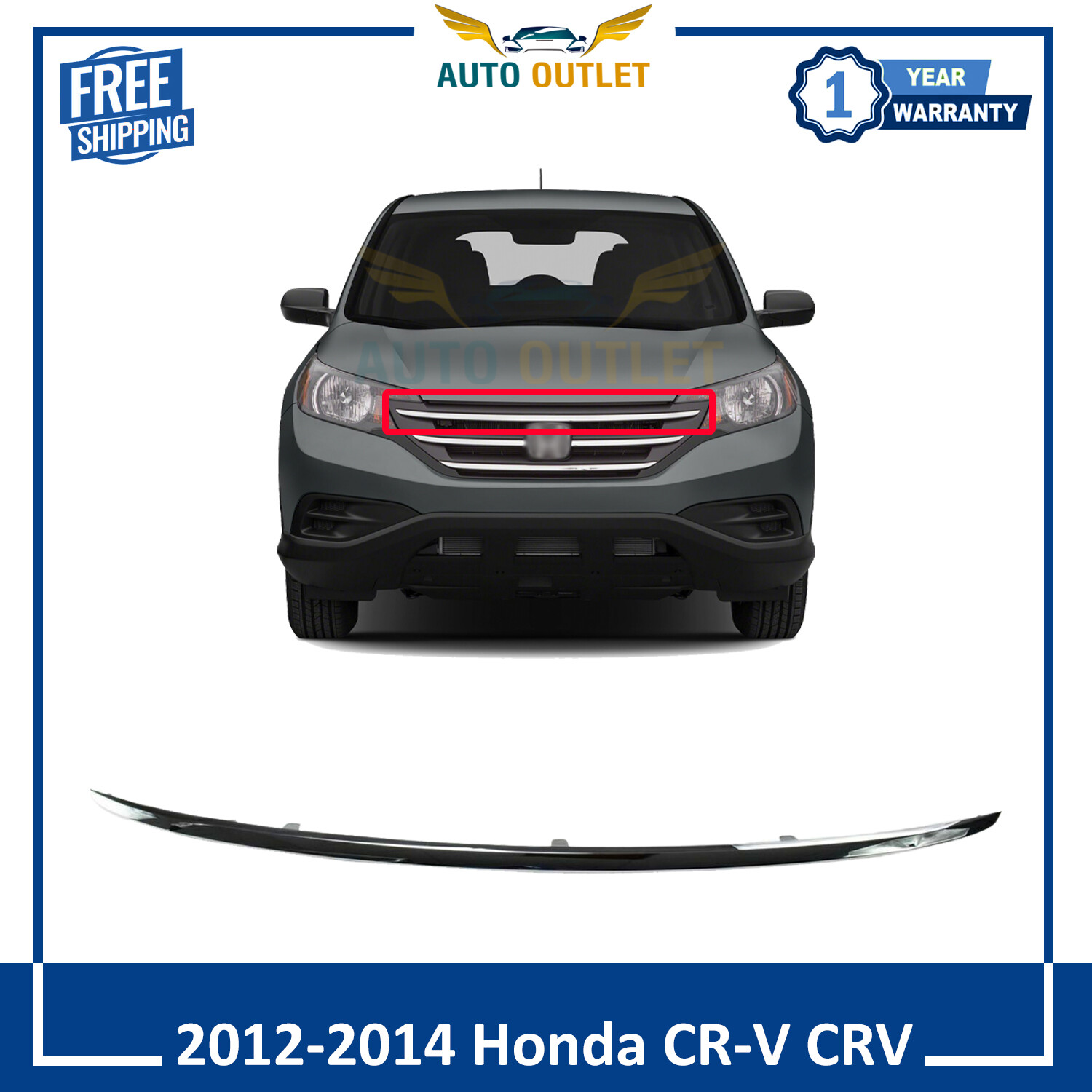 New Front Upper Grille Trim Molding Chrome For 2012-14 Honda
