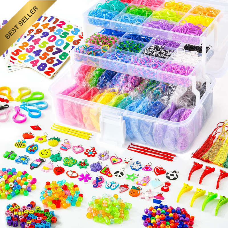 17500+ Rubber Loom Bands with 3 Layer Transparent Container, 28 Colors, 600 S-Cl
