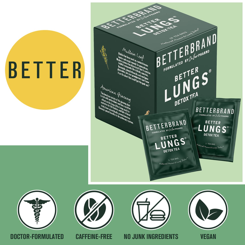 Betterlungs Detox Tea - 15 Herbal Tea Bags - Mullein Leaf, Ginseng, Elderberry,
