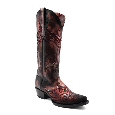 Pre-owned Ferrini Womens Masquerade V-toe Red Leather Cowboy Boots