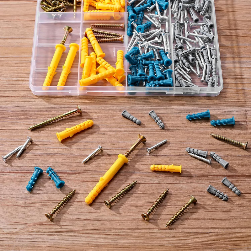 230 Pcs Drywall Anchors and Screws Assortment Kit, 115 Plastic Wall Anchors and