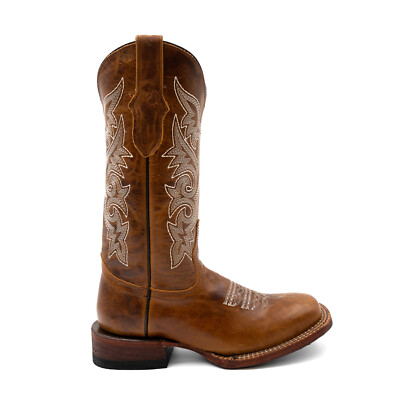 Pre-owned Ferrini Womens Mae Square Toe Brown Leather 12in Cowboy Boots