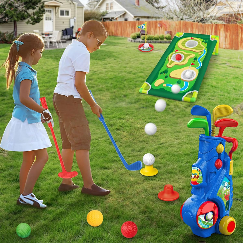 Kids Golf Club Set, Toddler Golf Set with Golf Board, Putting Mat, 8 Balls, 4 Go
