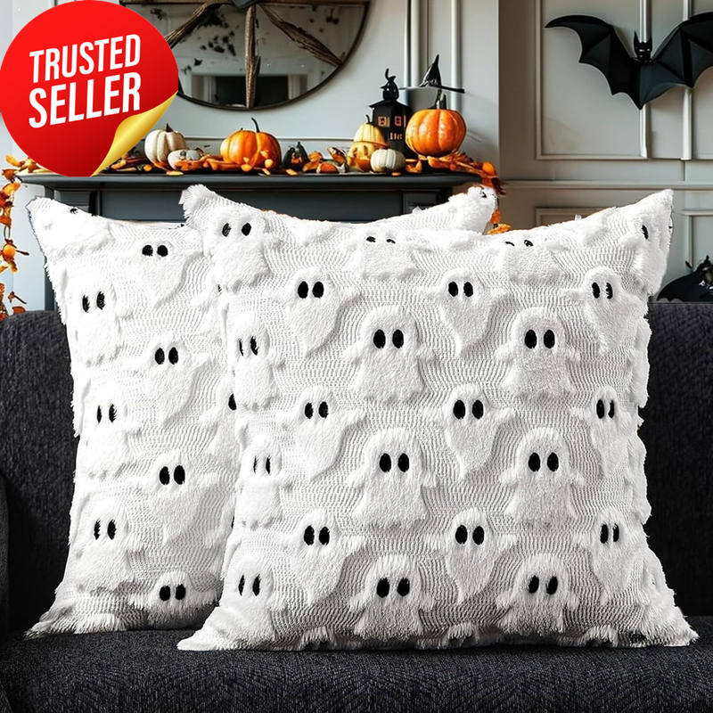 Halloween Ghost Pillow Cover Decoration Plush White 45Cm Square