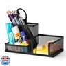 deli Mesh Desk Organizer Office Supplies Caddy with Pencil Holder and Storage Baskets for Desktop Accessories, 3 Compartments, Black